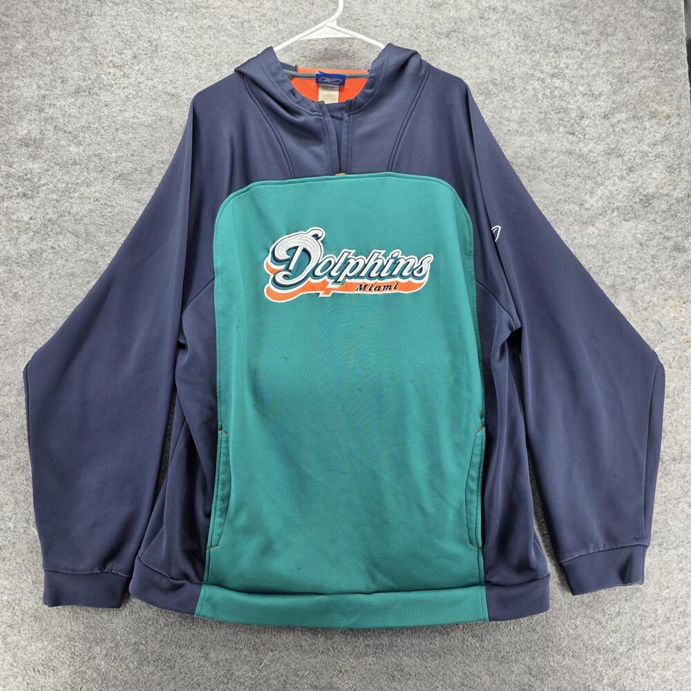 Reebok Hoodie Mens XL Green Pullover Hooded Pockets Heavyweight Dolphins Miami